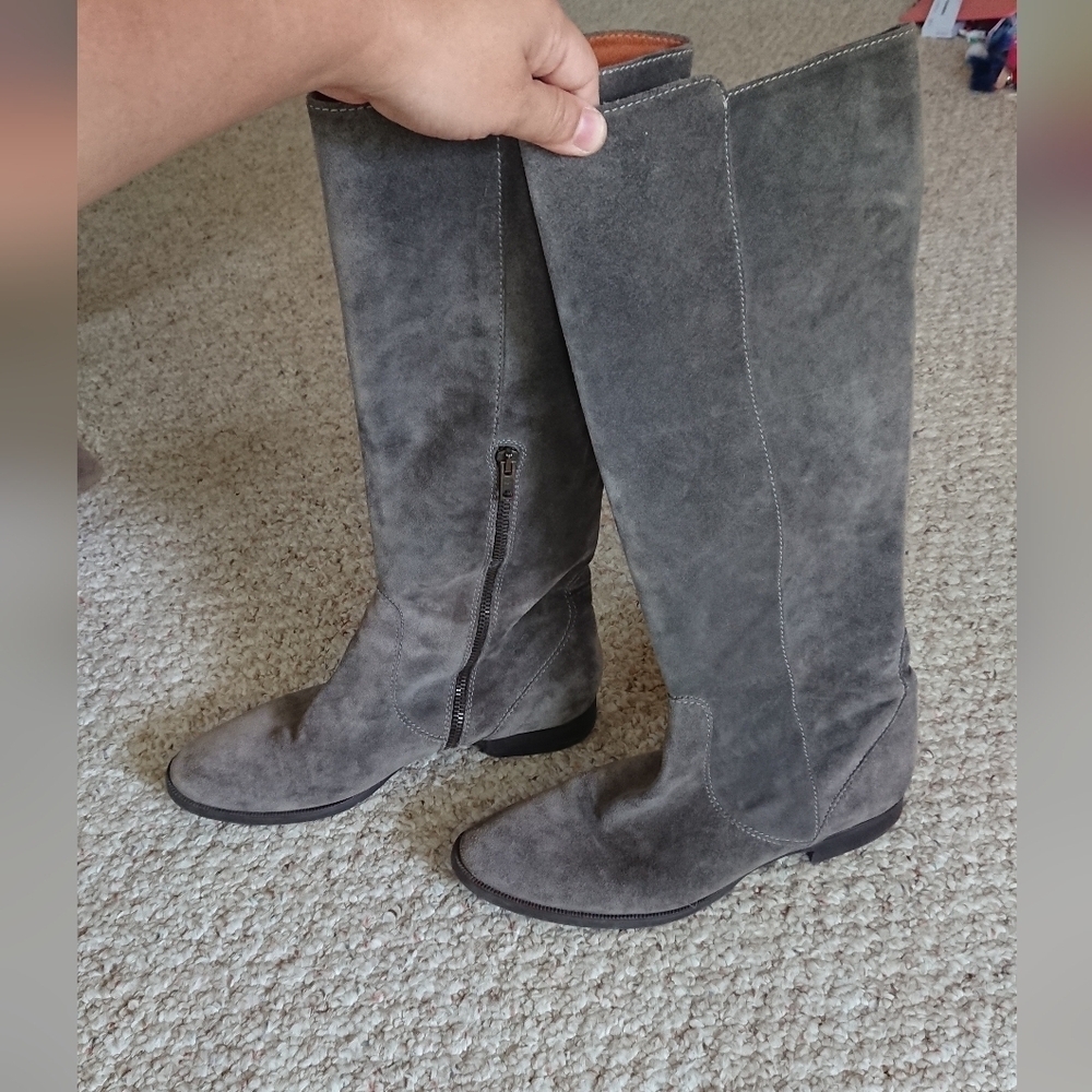 J. Crew Made In Italy Grey Suede Tall Riding Boots size 7.5 - Picture 5 of 16